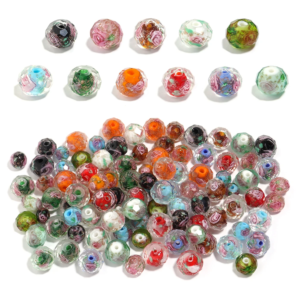 10Pcs/Lot 8-12mm Lampwork Faceted Glass Beads Flower Abacus Beads Loose Beads For DIY Crafts Ornament Making Finding Accessories