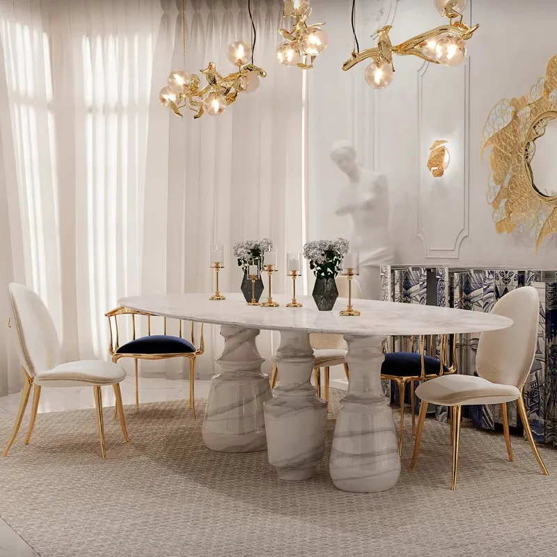 High-end luxury marble tabletop dining table living room villa oval dining table