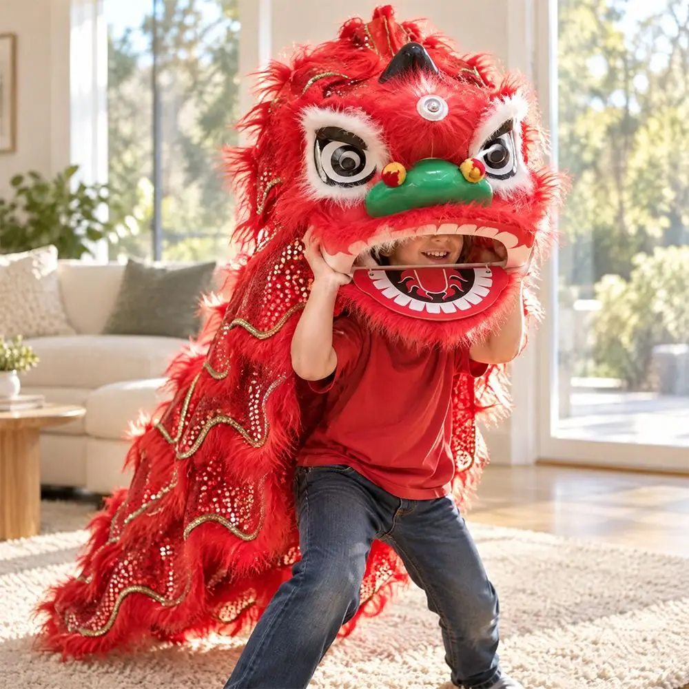 Handmade Lion Dance Pants Foam Head 6/9 Inch Lion Dance Set Artificial Fur 2-16 Age Children's Lion Dance Spring Festival