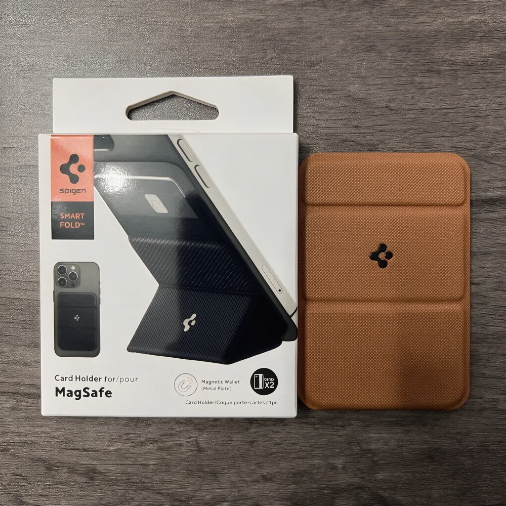 Original Spigen Leder-Faltmagnet-Matte-Wallet-Kartenhalter für MagSafe Kartenhalterung für iPhone 17 16 15 14 13 Pro Max Air