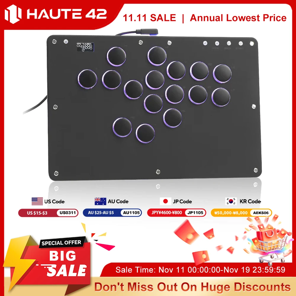 Haute42 Stickless Arcade Stick Hitbox Leverless Controller สําหรับ PC/ PS4/PS5/ไอน้ํา Arcade Controller สําหรับสวิทช์ Hitbox fightstick