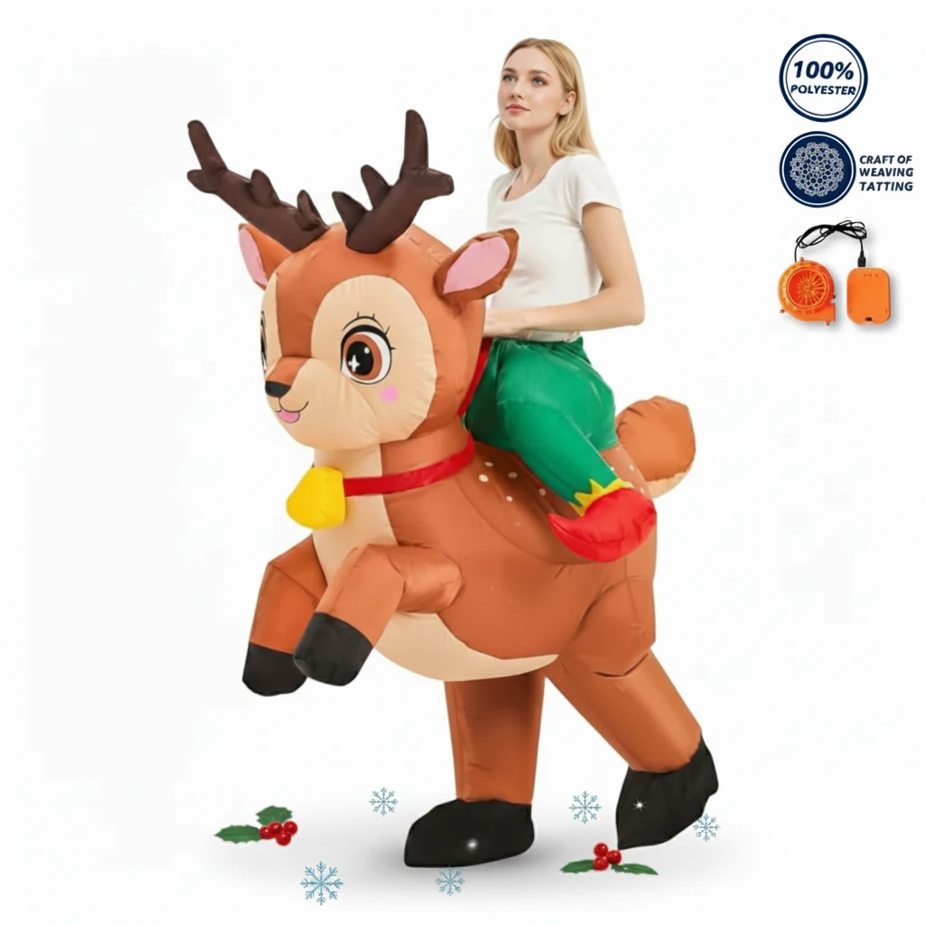 

Adult Inflatable Reindeer Costume Funny Ride On Blow Up Deer Elk Suit Unisex for Christmas Thanksgiving Carnival Cosplay Party