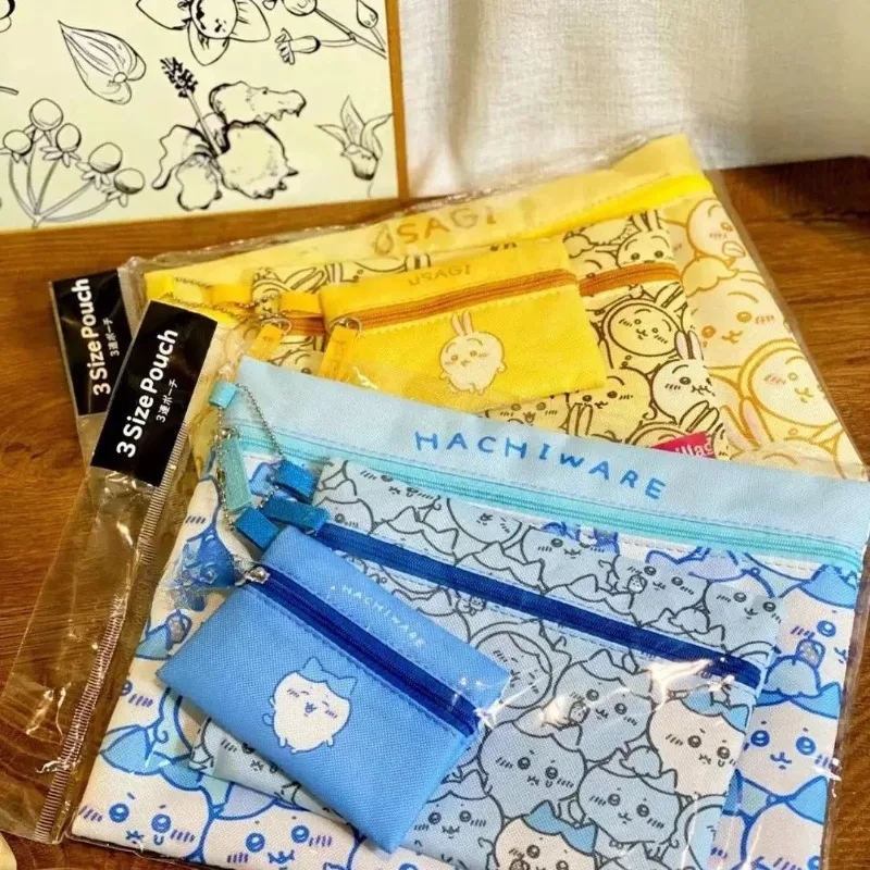 

Chiikawa File Bag Usagi Cartoon Cute Figure Portable Handheld Student Stationery Pencil Case Cosmetics Storage Bag 3 Piece Set