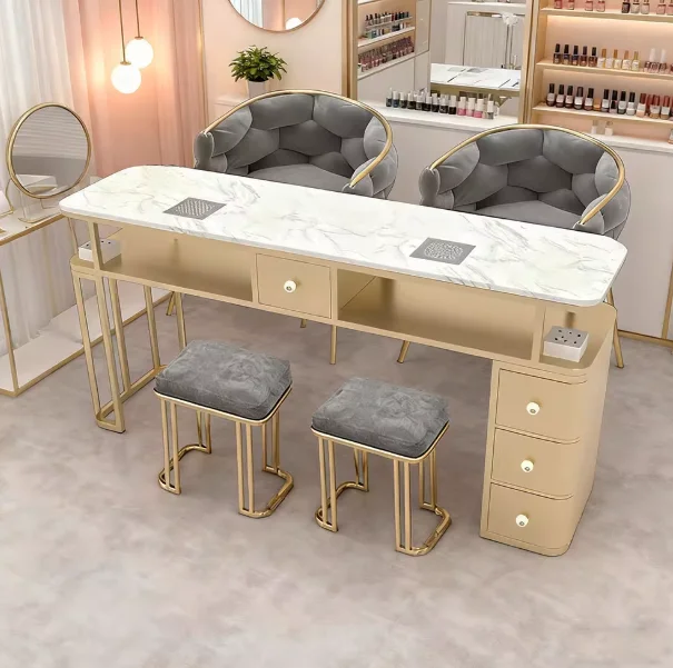 ！@Modern Luxury Wood Manicure Table and Chair Set for Salon Mall-Eco-Friendly Durable Nail Care