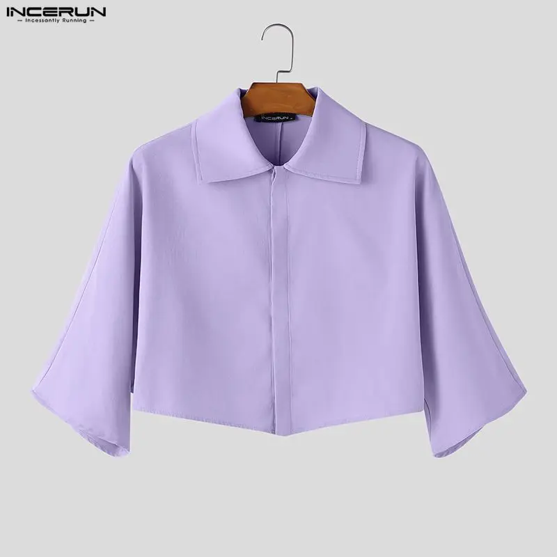 Men Shirt Solid Color Lapel Half Sleeve Loose Casual Male Crop Tops Streetwear 2026 Fashion Leisure Irregular Shirts Men INCERUN