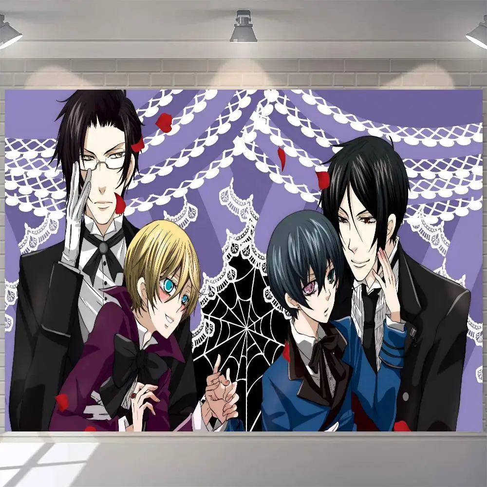 أنيمي الأسود بتلر الديكور خلفية غرفة الطرف الديكور خلفية القماش الأطفال عيد ميلاد راية التصوير الدعائم