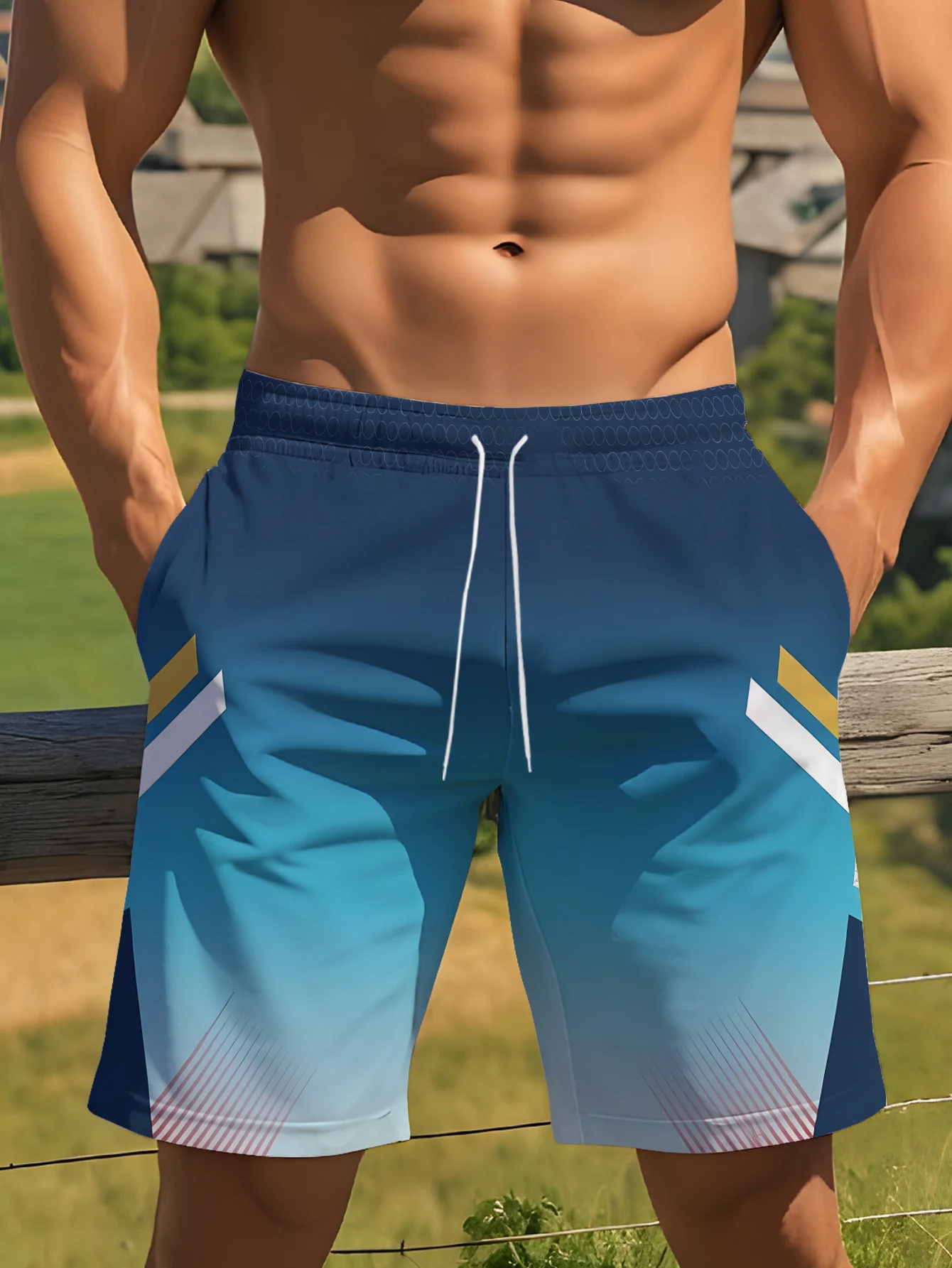 

Мужские пляжные шорты-плавки 2026 с ярким принтом в виде листьев, быстросохнущие, на шнурке