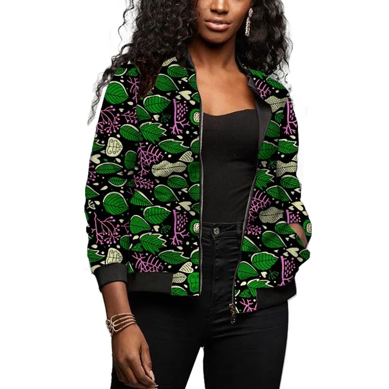 

Colorful Patterns Women's Baseball Jackets Wax Print African Fashion Female Short Outcoat