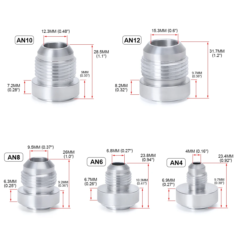 Top Quality Aluminum AN4 6 8 10 12 AN Straight Male Weld Fitting Adapter Weld Bung Nitrous Hose Fitting Silver