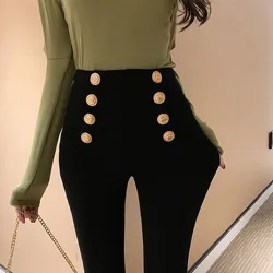 Fashion women's trousers Spring autumn new high-elastic double-breasted tight-fitting high-waisted slimming pants Women's pants