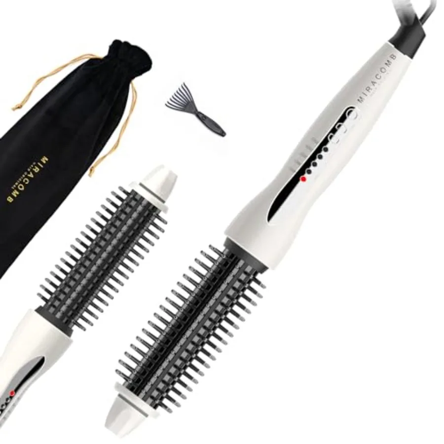 Professional Hair Curler Straightening Brush Ceramic Heated Round Brush 1" Comb Flat Iron Straightener Anti-Frizz Curl Wand Iro