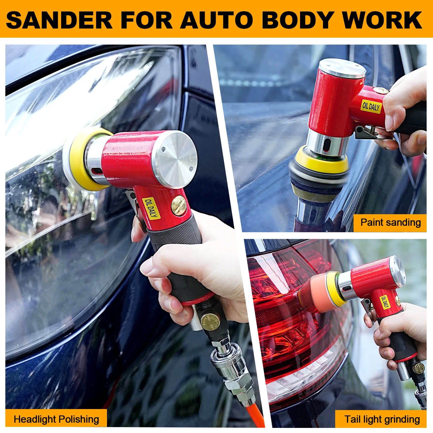 Mini Orbital Air Sander Polisher 90 Degree Handheld Pneumatic Polishing Grinder With Polishing Pad Sponge Disc F Auto Body Work - view 6