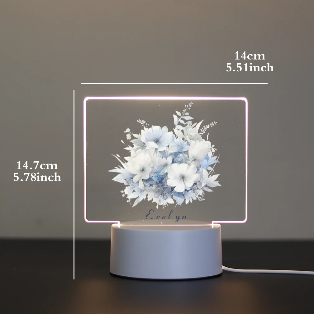 1 USB night light Blue Bouquet Pattern Acrylic LED Night Light 3D Touch LED Night Light Bedroom Decoration Birthday Gift