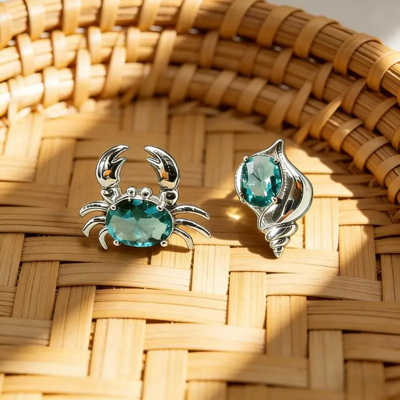 2 Pairs of Conch and Crab Design Earrings, Fresh and Sweet Ocean Style, Creatively Designed Asymmetrical Earrings, Adjustable, Perfect for Easily Adapting to Various Situations and Adding Charm