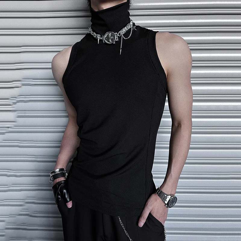 FEWQ بسيط الرجال تانك القمم أكمام الياقة المدورة بلون الصيف عادية عالية الشارع سترات ضئيلة البلوز الذكور الملابس 24K5062 #4