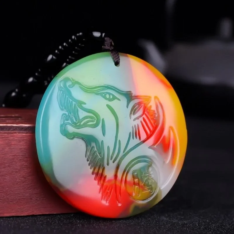 

Xinjiang Hetian Jade Color Jade Round Wolf Pendant Men's Domineering Wolf Pendant