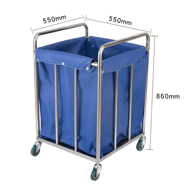 Hospital mobile dirty clothes trolley medical linen canvas bag stainless steel trolley cart