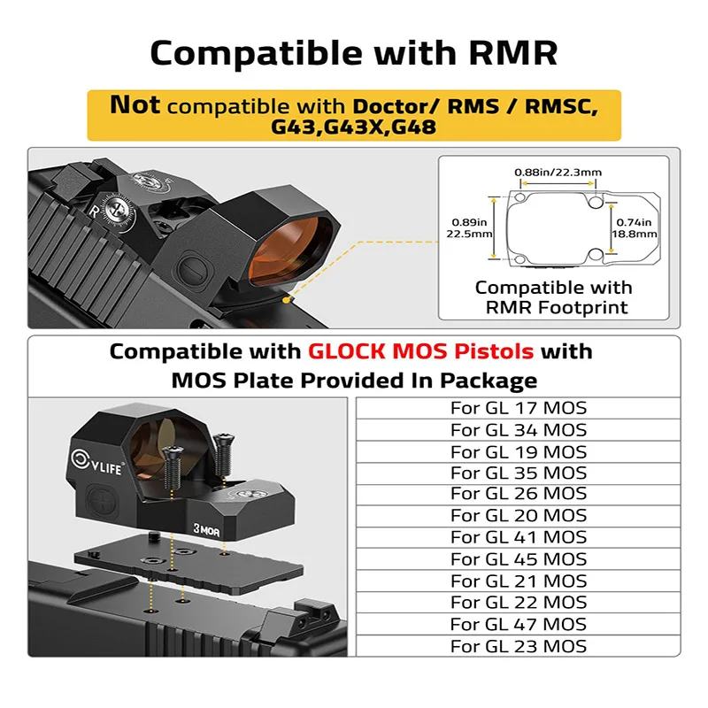Motion Awake Green Dot Sight 28mm Large Lens 3MOA Open Reflex Sight for RMR with Adapter Plate for MOS and 21mm Picatinny Base view 2