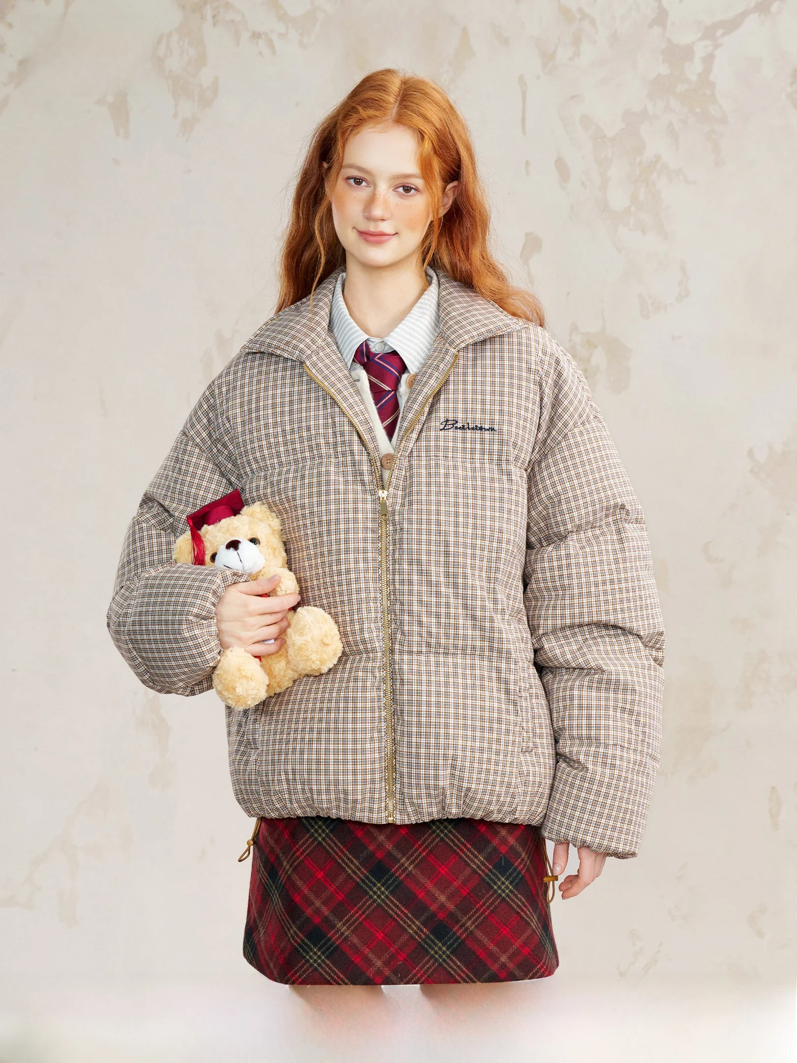 

Beetle Town Winter 2025 Thiened Warm Plaid Stand Collar Women's down Jaet Bread Sle Outerwear Couple's Cozy Coat