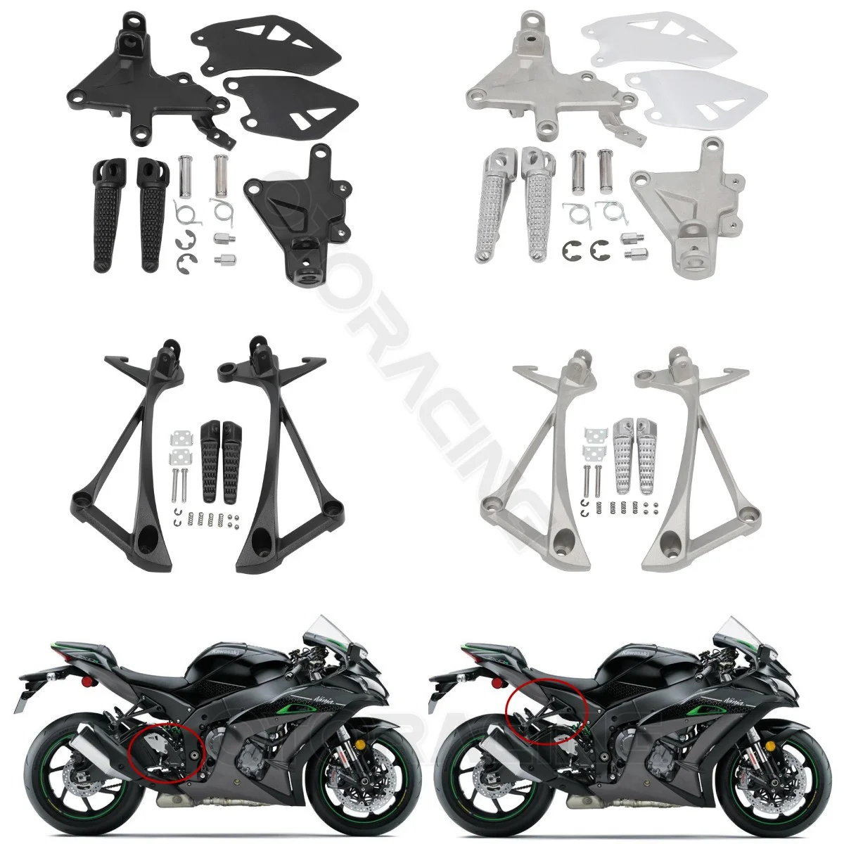 Motorcycle Front / Rear Passenger Foot Peg Footrest Pedal Bracket For Kawasaki Ninja ZX-10R ZX 10R 2011-2020