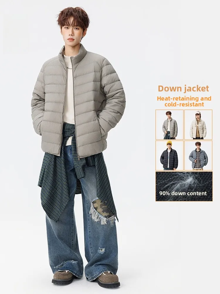 

Men's Lightweight ort down Jaet Du Feather Stand Collar Outdoor Warmth Casual Pure Color Faionable Slim Fit Zipper