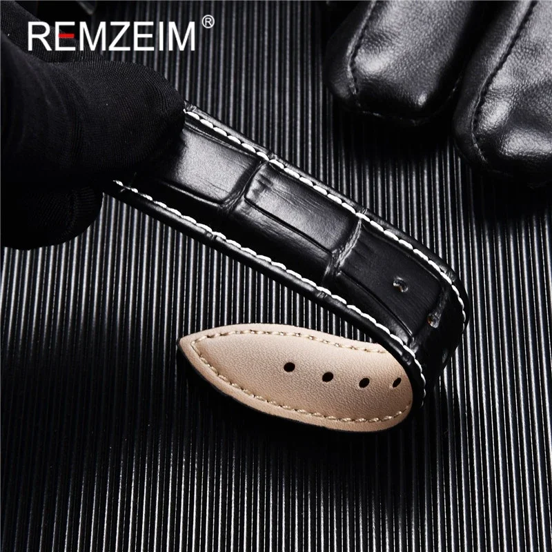 REMZEIM Genuine Leather Watch Strap 18/20/22/24mm Universal Soft Wrist Belt Bracelet Watchband With Butterfly Buckle Brown Black