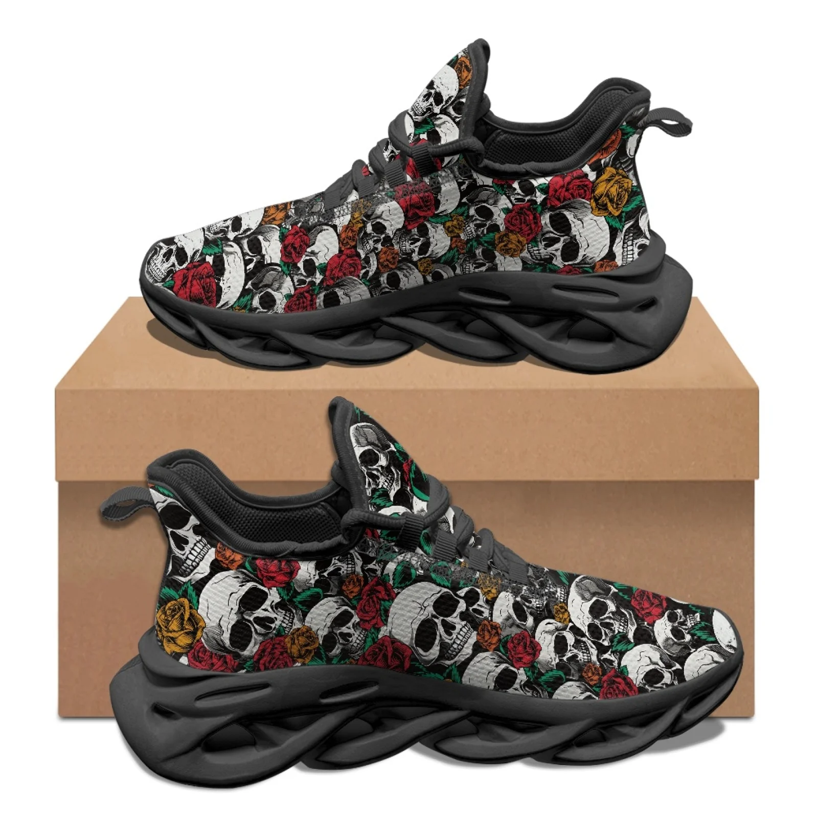 PENSTROLL Skull and Rose Running Shoes Mesh & EVA Fashion Sneakers Non Slip Blade Sneakers for Hiking