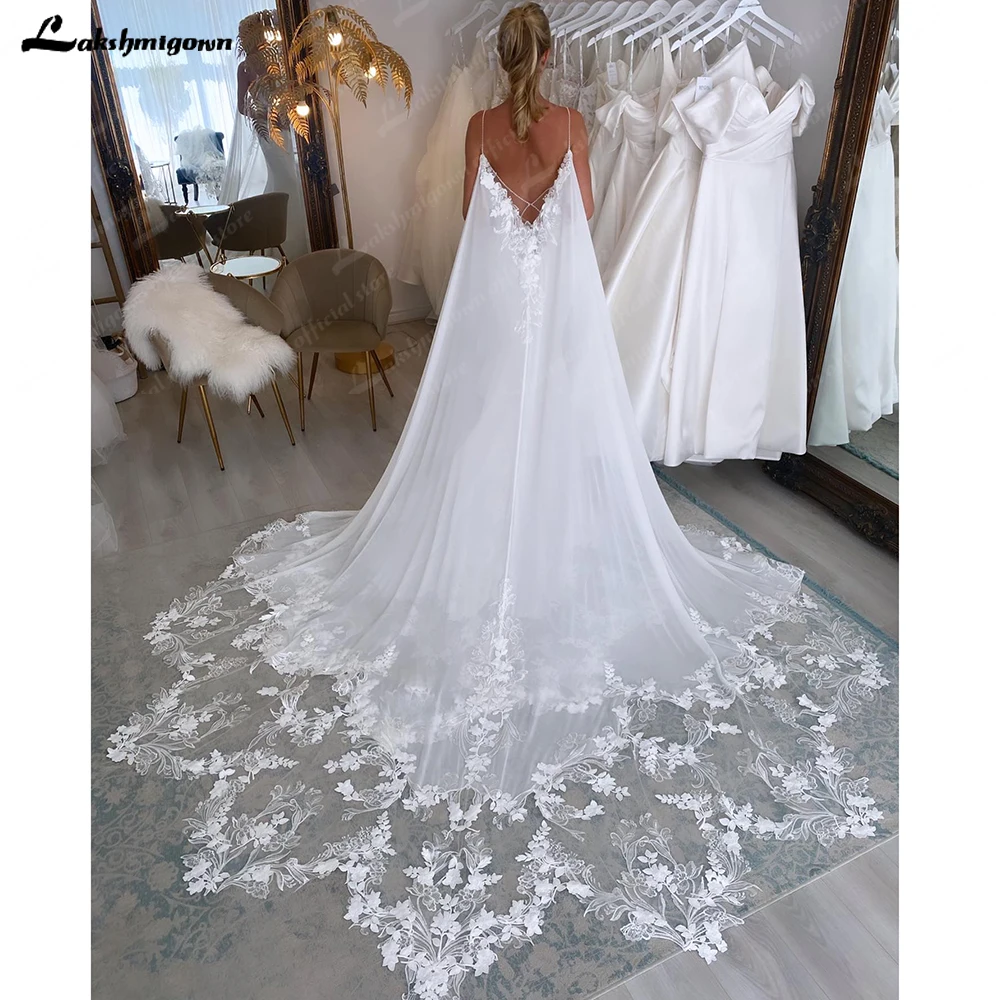 Lakshmigown Crepe Soft Satin Mermaid Wedding Dress with Chiffon Cape Abito Da Sposa Civil Beach Bridal Gowns Customized