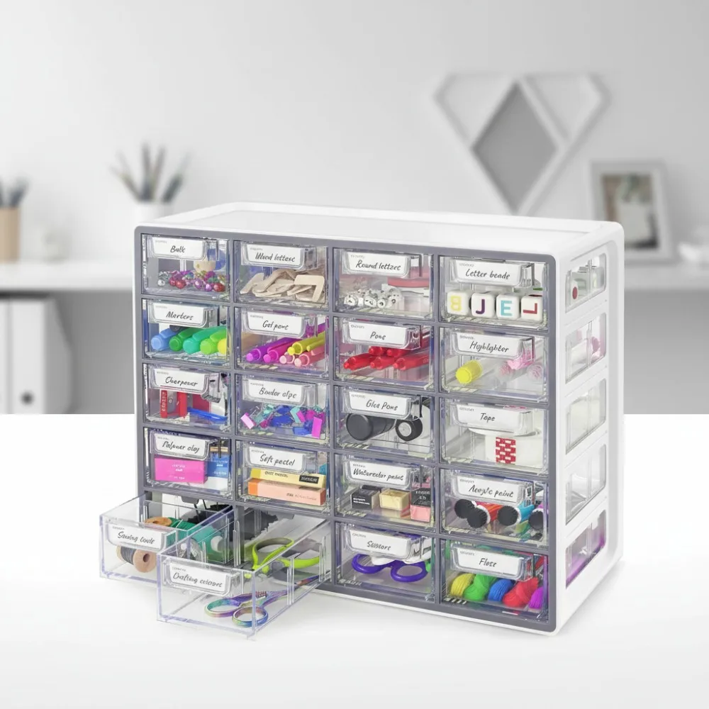 

20 Drawer Plastic Storage Cabinet - Stackable Organizer for Crafts, Makeup, Office Supplies & Small Parts