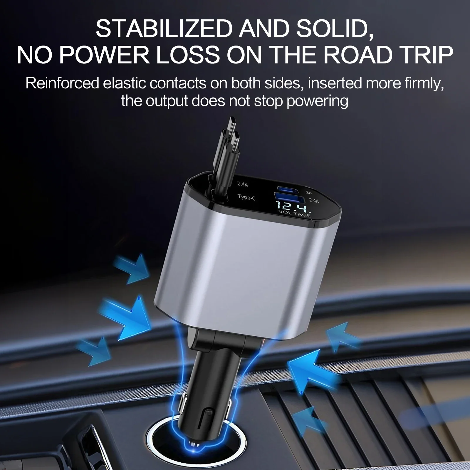 Car Charger 120W Super Fast Charger Telescopic Cable Multifunction Cigarette Lighter One To Two Flash Charger Conversion Head