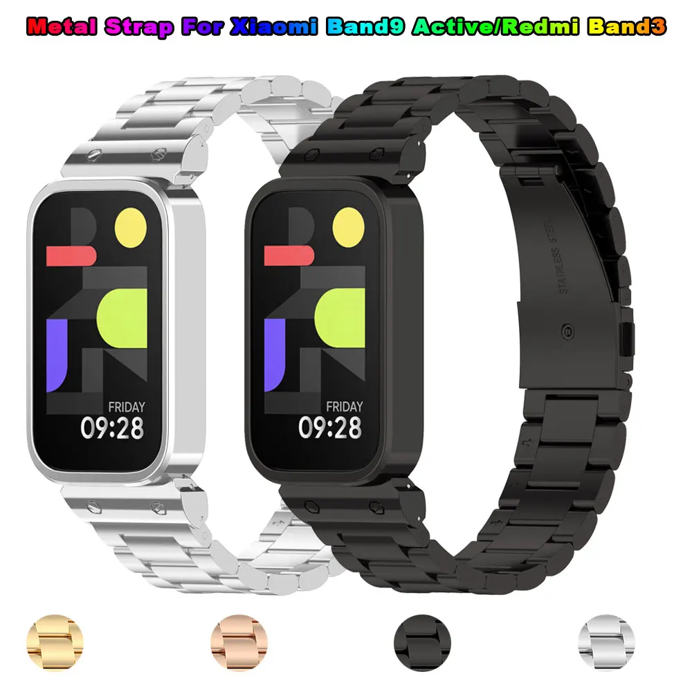 Металл + чехол для Xiaomi Smart Band 9, активный ремешок, умный браслет для Redmi Band 3, сменный ремешок из нержавеющей стали для наручных часов