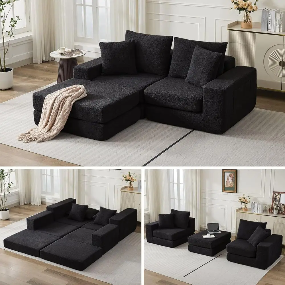 

L-Shape Sectional Sofa with Chaise, Cloud-Like Loveseat, Deep Seating Sleeper Sofa for Living Room and Bedroom