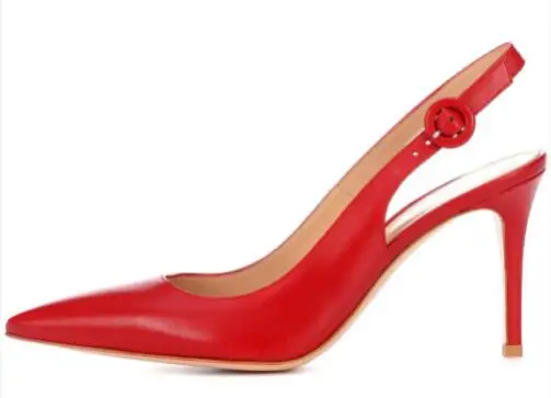 

New Women Red Matte Leather Gray Suede Pointed Toe Shallow Slip On Slingback Summer Sandals Lady Thin Heels Banquet Pumps Shoes