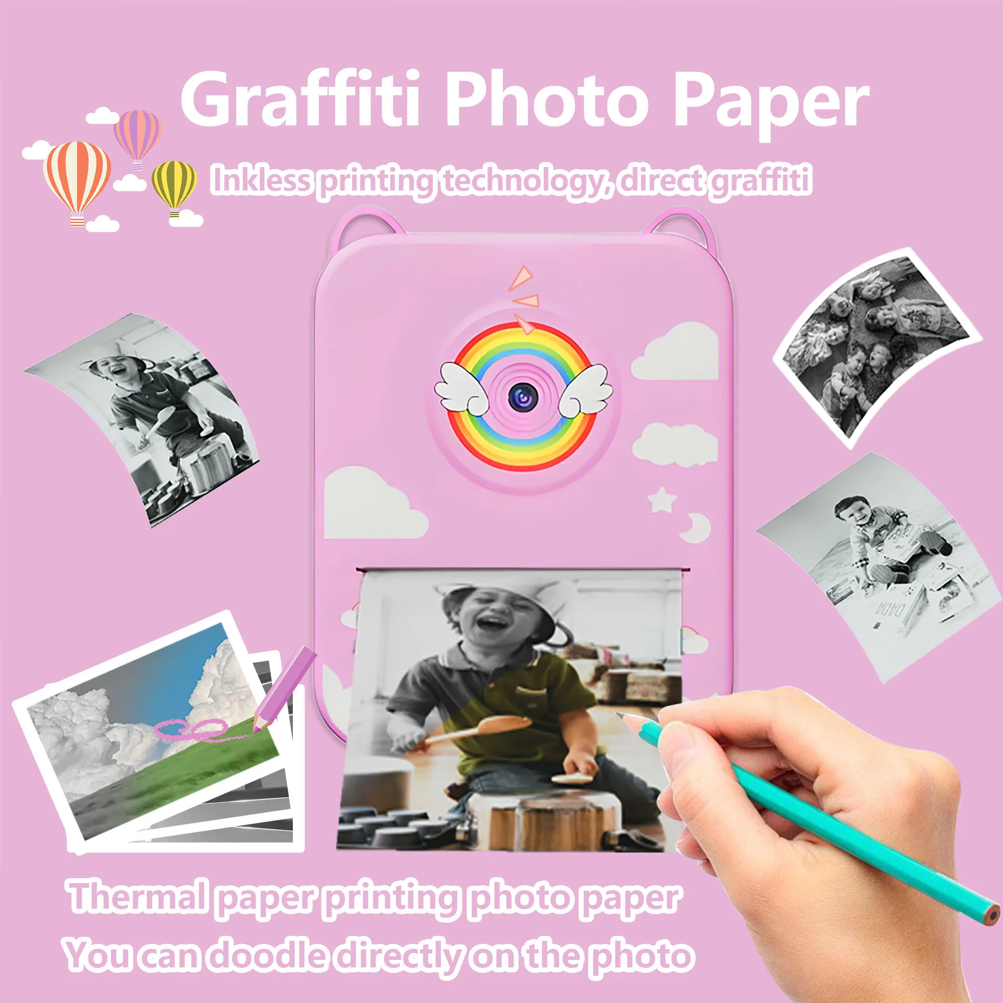 Kindercamera Kindercamera voor kinderen Instant Print Draagbare kleine camera, 3 rollen printpapier, cadeau voor jongens en meisjes
