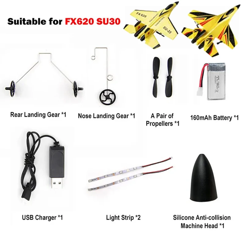 FX620 SU35 SU30 Remote Control Airplane Spare Parts Landing Gear Propeller Blades 3.7V 160mAh Battery Landing Gear Mount Charger
