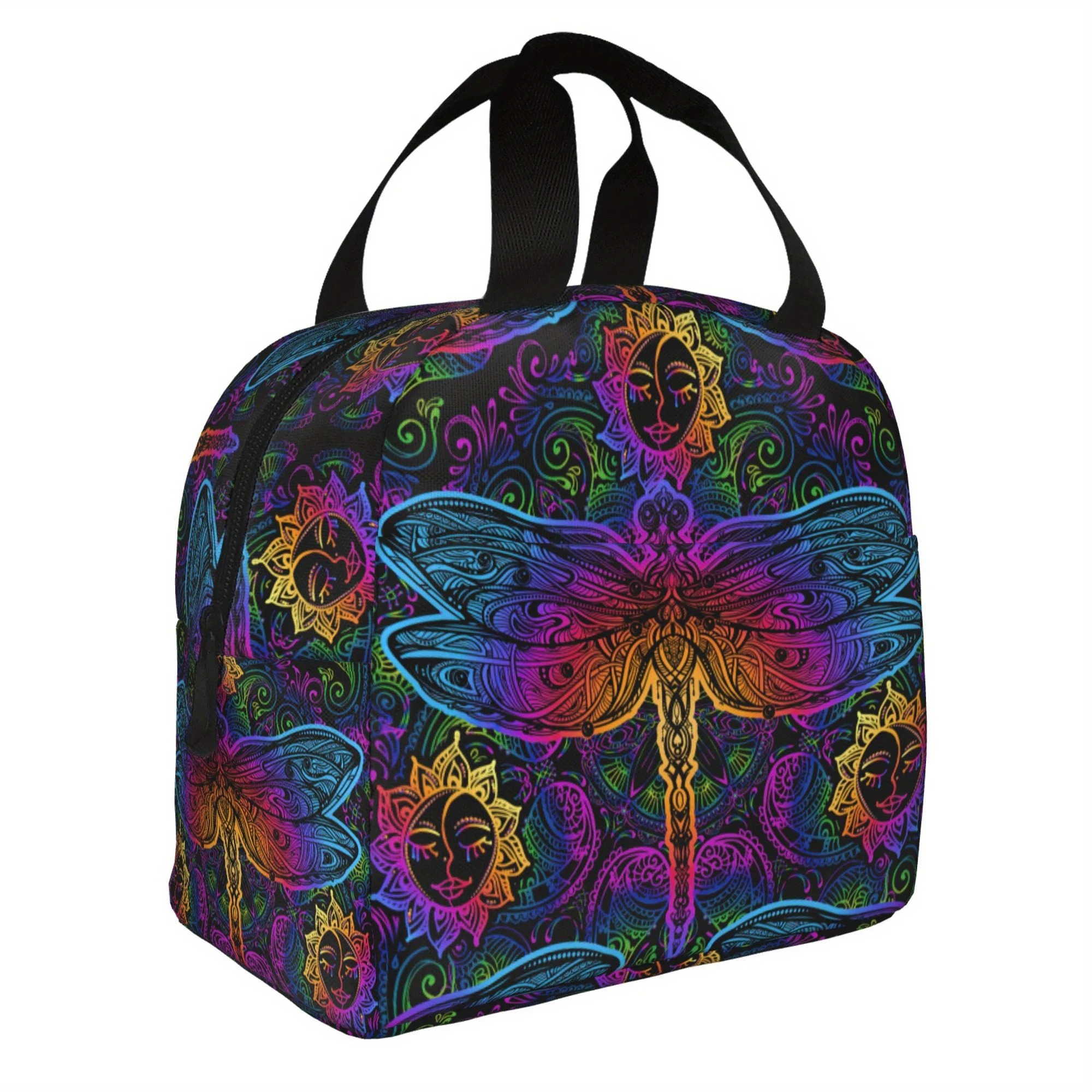 Bohemian Dragonfly Lunch Bag Insulated Cooler Tote Reusable Thermal Pouch for Work School