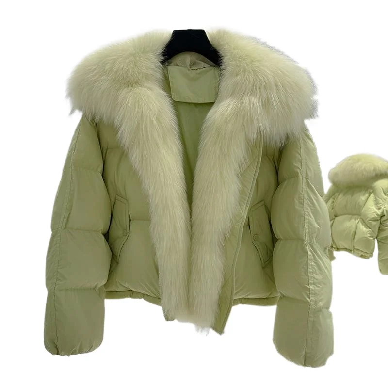 

Big Fur Collar Down Jacket Women's New Winter Fashion Foreign Style Small Man Thickened White Duck Down Warm Jacket Pure Color