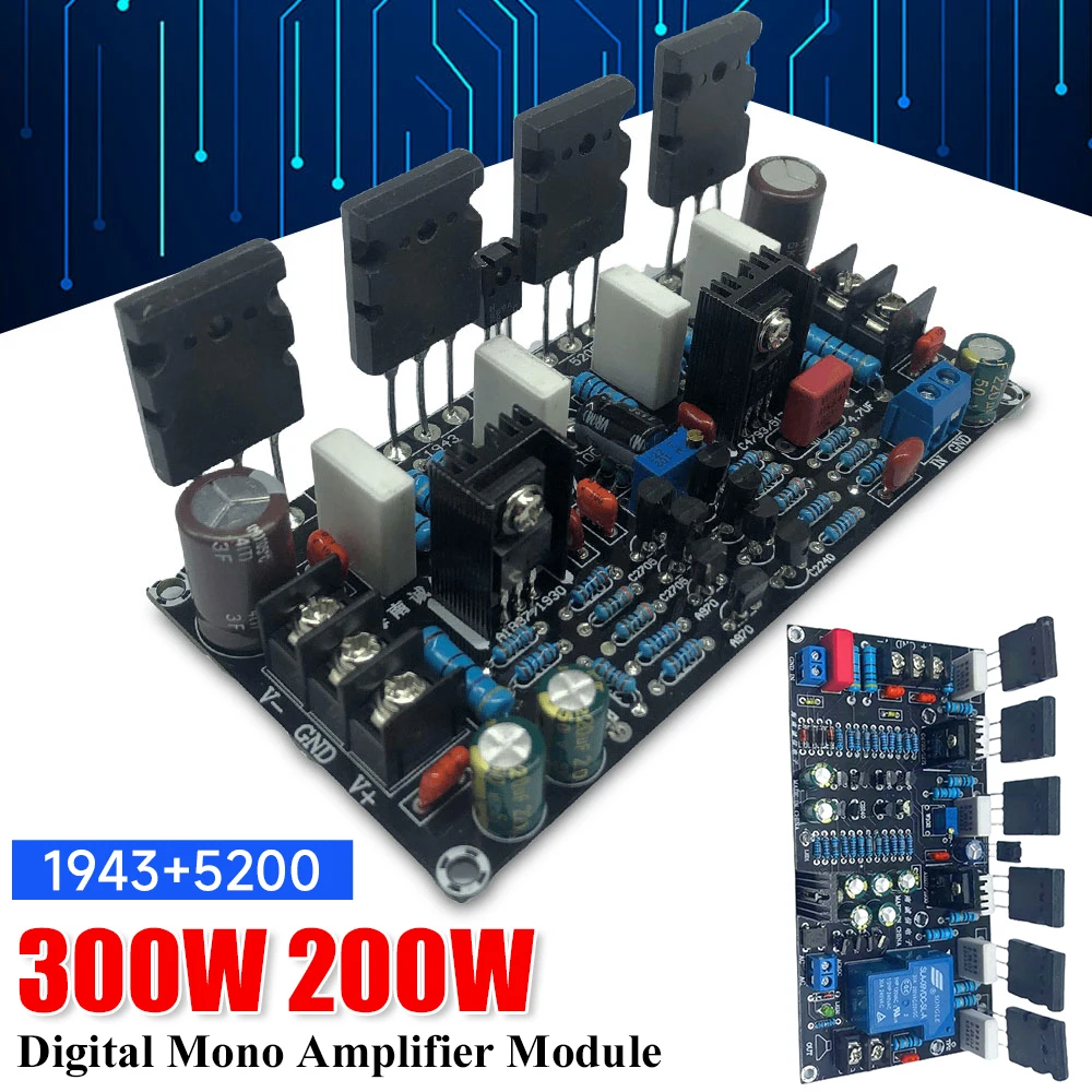 

Цифровой моно-усилитель 300W/200W, модуль 1943+5200, готовая плата аудиоусилителя, DIY-модуль цифрового звукового усилителя для динамиков