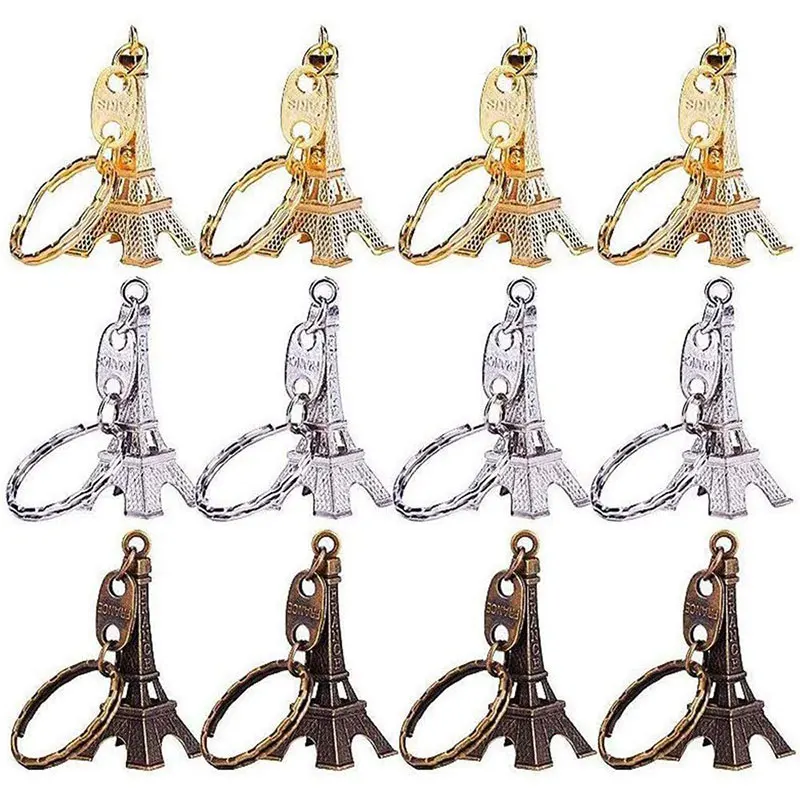 20Pcs 3Colors Eiffel Tower Key Chain Key Ring Car Motorcycle Keychain Height Metal Creative Model Keyring For Christmas Gift