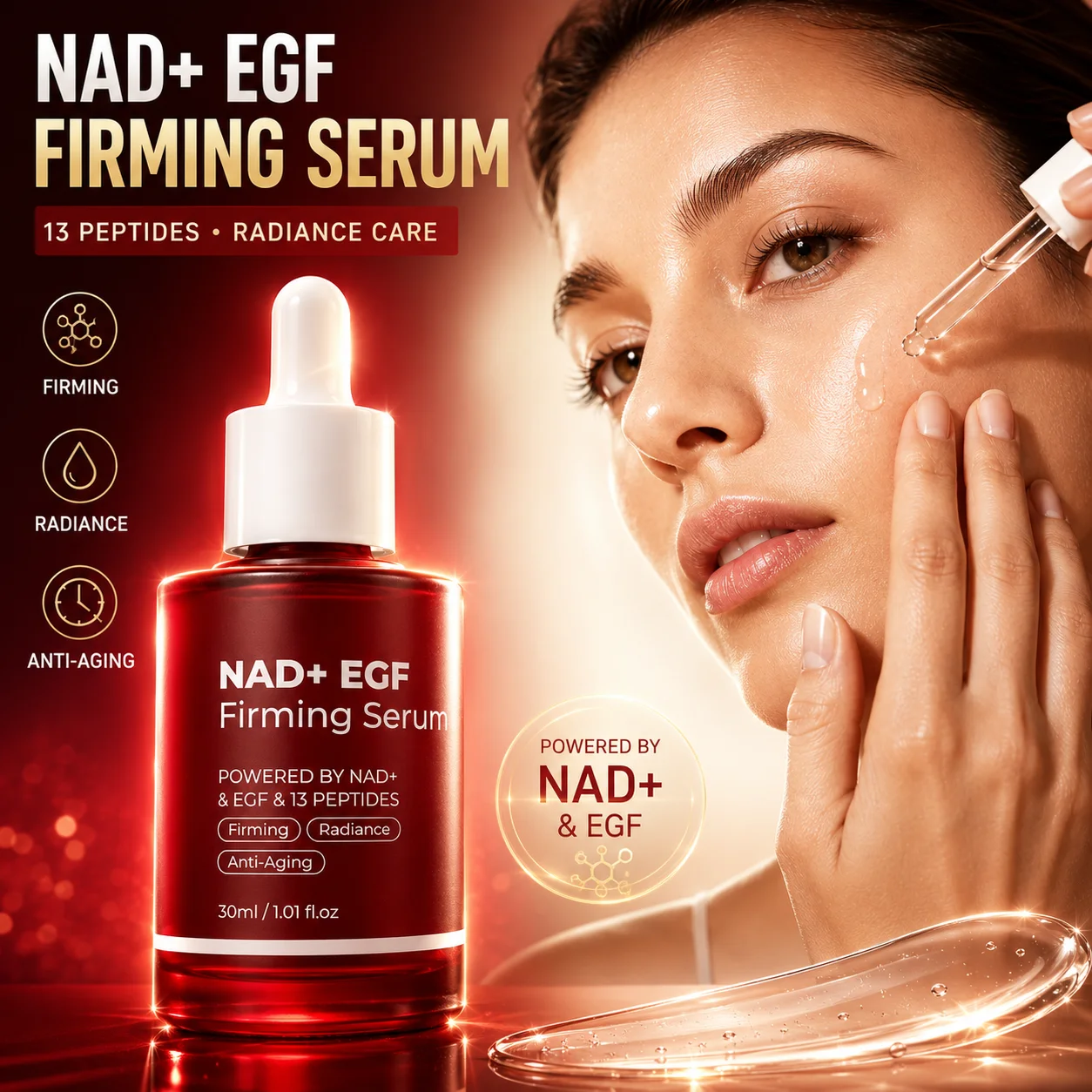 NAD+EGF Radiance Boost Firming Serum Moisturizing Nourishing  Skin Revitalizing Daily SkinCare Hydrating Smoothing Facial Liquid
