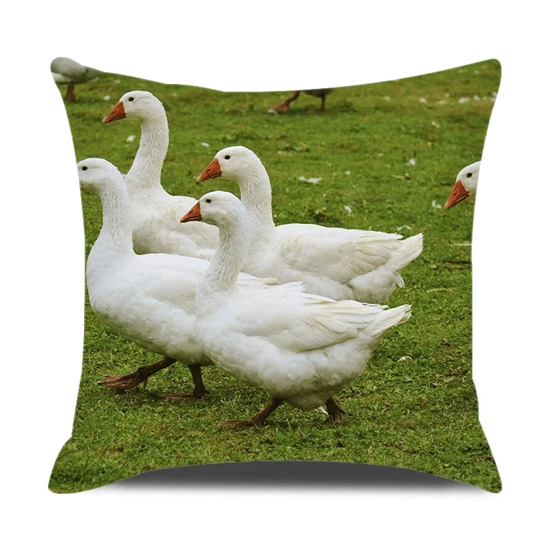 Rooster Hen Duck Goose Printed Cushion Cover 45x45cm Natural Countryside Poultry Animals Pillow Cover Home Decoration Pillowcase