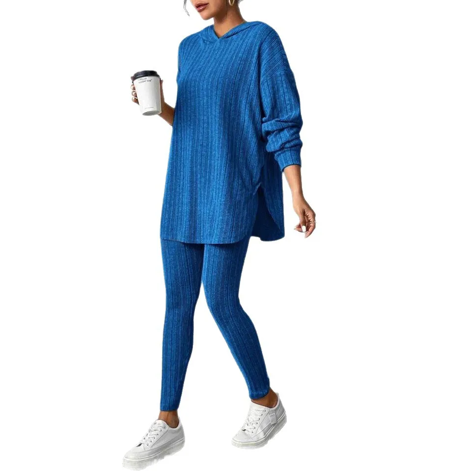 2025 outono e inverno roupas femininas europeias e americanas soltas com capuz manga longa calças casuais conjunto de linha