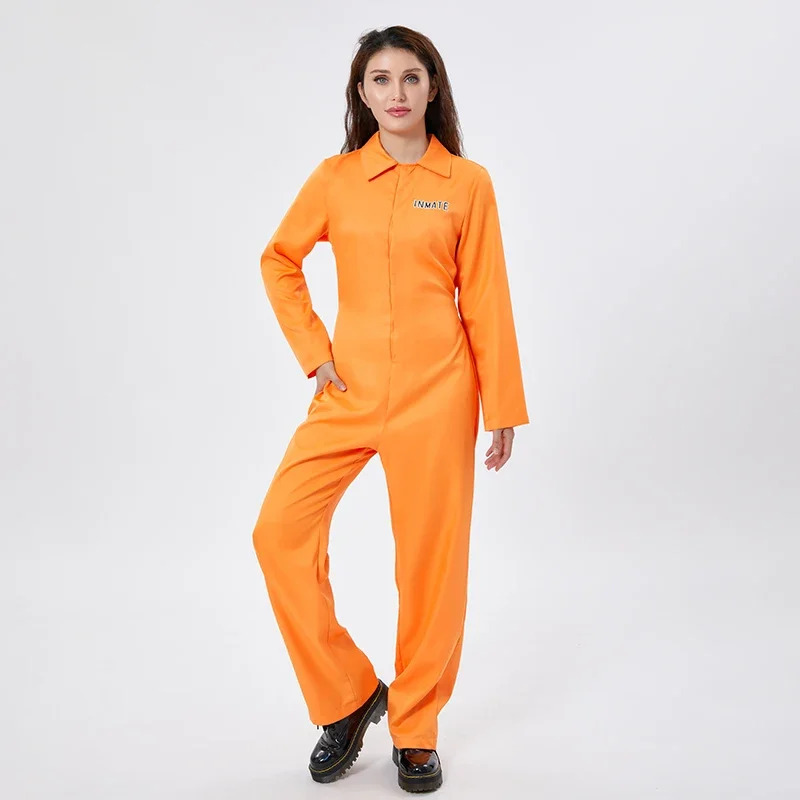 أزياء PrishbCostume Orange pour femmes et hommes، combinaison de prison évadée، الزي الرسمي دي ديفتينو، Oyun de Rolle d'Halloween