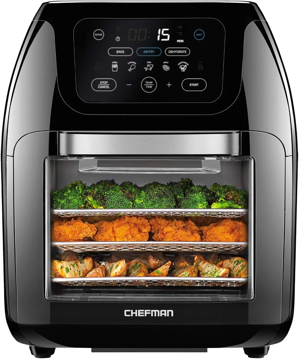 Multifunctional Digital Air Fryer+ Rotisserie, Dehydrator, Convection Oven, 17 Touch Screen Presets Fry, Roast, Dehydrate, Bake,