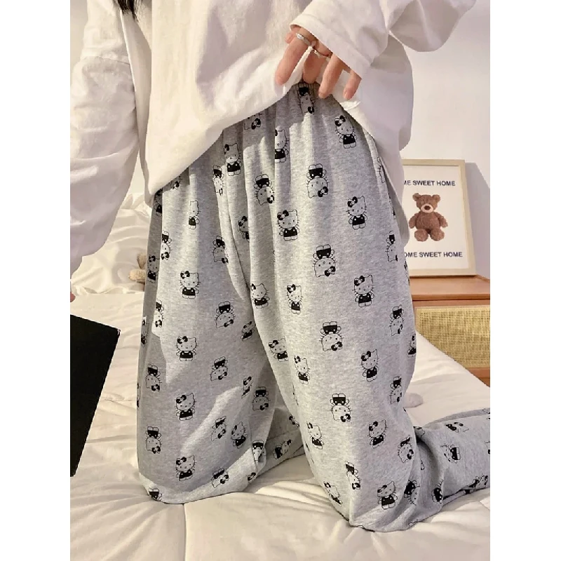 Women's Hello Kitty Pajamas Comfortable and Cute Cartoon Lounge Pants Cotton Loose Y2K Fashion Women's Pants - Image 4