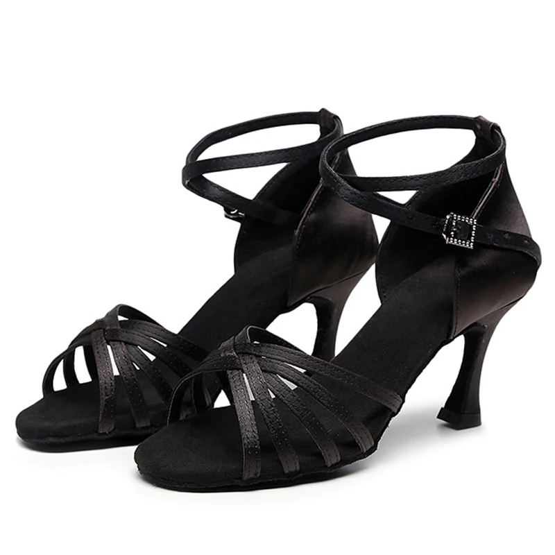 Chaussures de danse latine en satin pour femmes, chaussures de danse de salon, baskets de danse à talons, vêtements professionnels, tango, salsa, degré, 7cm