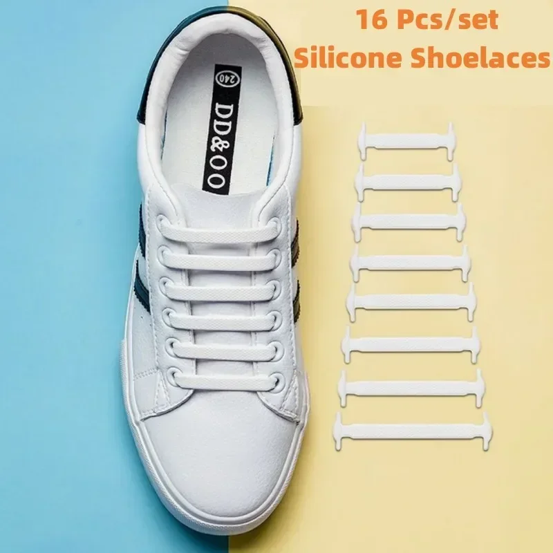 16 Stück Elastische Silikon-Schnürsenkel ohne Binden, Unisex Dehnbare Schuhbänder für Alle Sneaker, Modische Gummiband-Schnürsenkel – Detail 3
