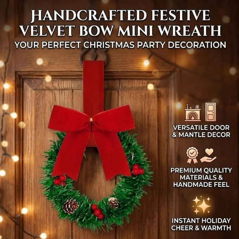 Red Ribbon Bow Christmas Cabinet Wreath Stylish for Kitchen Decor Holiday Party Ornament Festive Home Decor Set