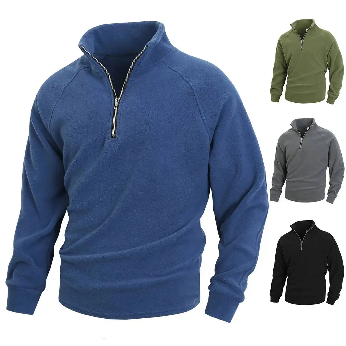 

New Autumn And Winter Men's Coral Fleece Long-Sleeved Semi-Zipper Sweatshirt, Slimming Stand-Up Collar Casual Top