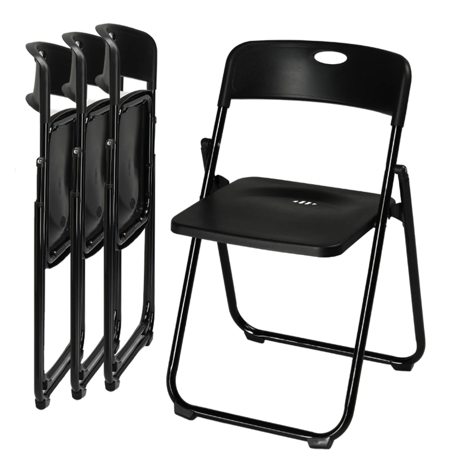 

4 Pack Plastic Folding Chairs, Stackable Commercial Chairs, Indoor Outdoor for Home Event Party Picnic School Wedding, Black